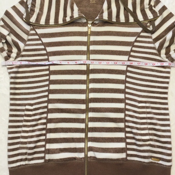 Calvin Klein Tan/Cream Striped Velour Jacket - Picture 2 of 7